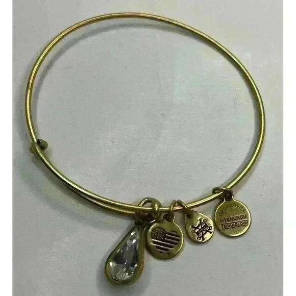 Alex And Ani Gold Tone Charm Bangle Bracelet Dangle Gemstone Dainty Minimalist‎ - Picture 1 of 6